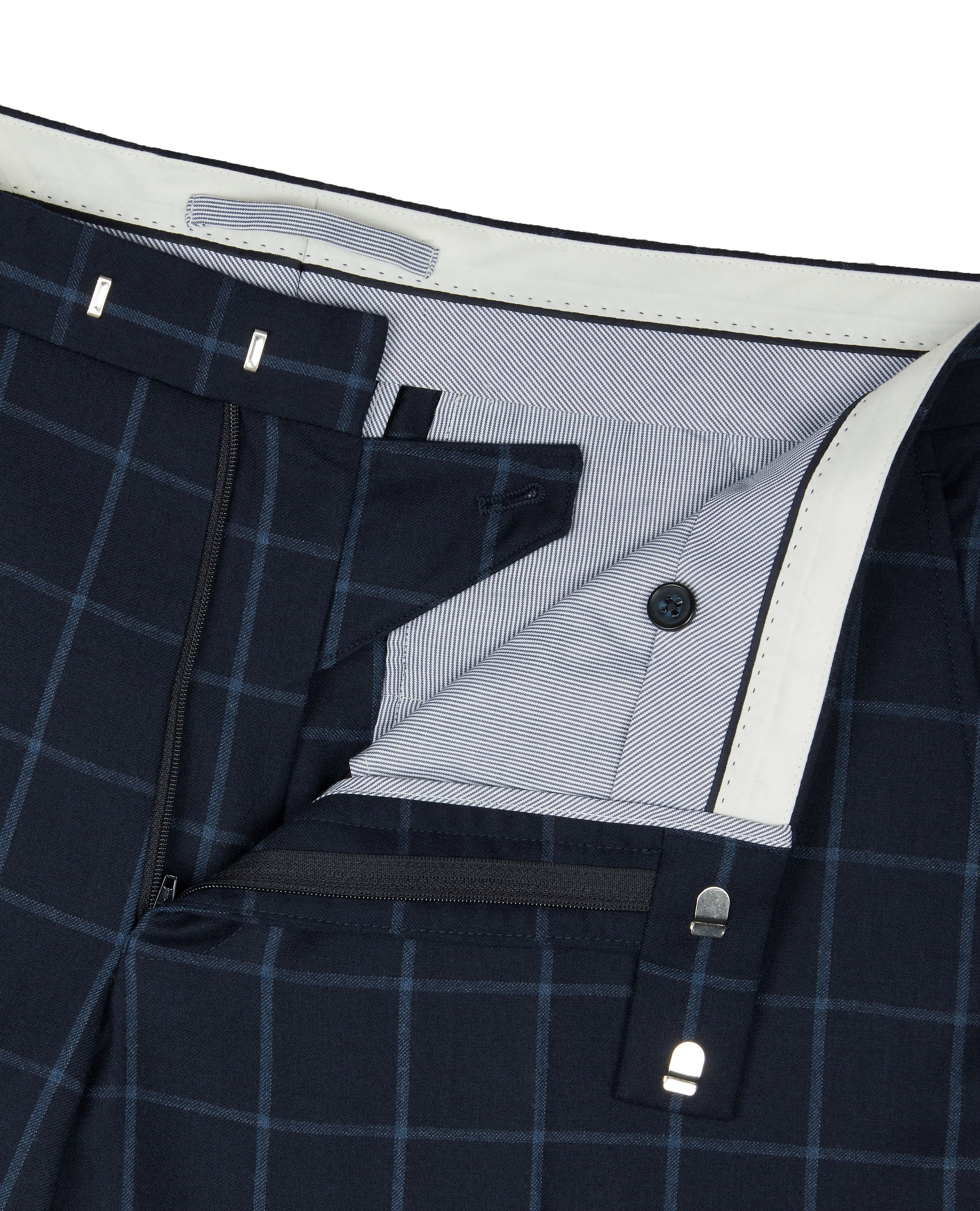 Navy Windowpane Check Trousers: Italian Luxury, Effortless Style.